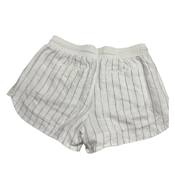 Athleta Shorts Size 4 White Linen Blend Pinstripe Athleisure Casual Drawstring - Picture 2 of 4